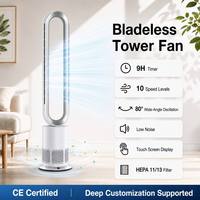 Kipas Menara Tanpa Baling-Baling 17 Tahun Garansi BSCI ISO 69 Paten, 45W, Senyap 35dB, Mode Malam, 10 Kecepatan, Timer, Remote, Ayunan, Pengunci Anak, untuk Kamar Tidur EU