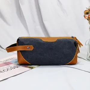 Modische elegante Vintage Outdoor Reise Makeup Kosmetiktasche langlebige Leinwand Herren Toilettentasche individuelles Logo