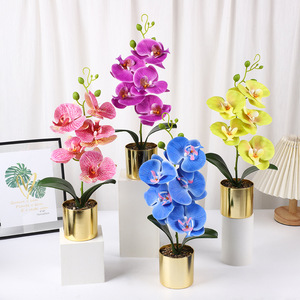 Maceta Dorada con 5 Orquídeas Phalaenopsis Grandes Artificiales, Decoración para el Hogar, Adorno para la Entrada - Product Image 2