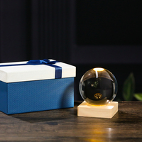 Boule de cristal vierge de 8 cm pour gravure laser, avec boîte cadeau, sphère en verre optique, base LED rechargeable USB, cadeaux photo 3D personnalisés en cristal