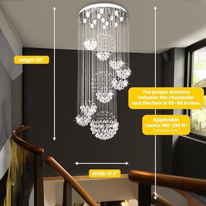 مصباح فاخر في الفيلا طويل سلم ثريا كريستال ليد فاخرة حديثة - Product Image 2