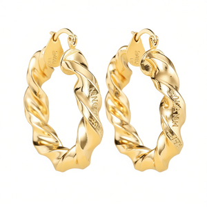 Pendientes de aro trenzados de oro Nina Ricci para mujer, joyería fina clásica para uso diario, chapado en oro de 18 quilates, tamaño grande - Product Image 1