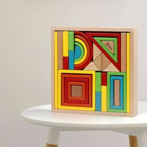 Stem Toy Kids Ideal Gift 33Pcs Colorful Stacking <b>Rainbow</b> Building Blocks in a <b>Wooden</b> Box - Product Image 6