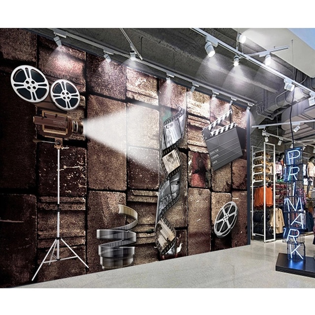 Customized HD Nostalgic Movie Projector Restaurant bar Background Decoration Print Wallpaper