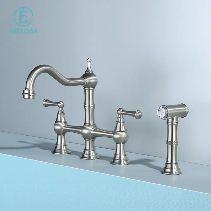 Melissa Brass Brushed nickel 4 holes bidet Sprayer hot and cold basin sink Kitchen Faucet water tap