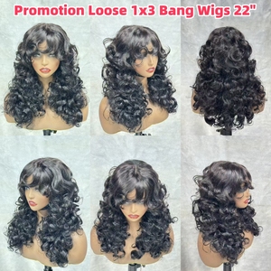 Promotion 78$ Letsfly Bouncy Loose 1x3 <b>Lace</b> <b>Wigs</b> with Bang 22 Inches 1BT4# Natural Human Hair Wholesales Virgin Hair - Product Image 3