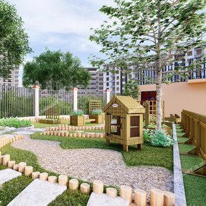 Parco Giochi per Bambini in Legno con Cucina Integrata, Cabina per Integrazione Sensoriale e Sport all'Aperto, e Armadio per Deposito - Product Image 1