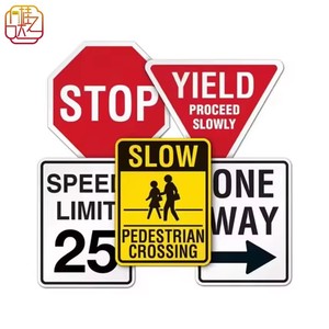 Ensemble de panneaux de signalisation routière conformes MUTCD - STOP/Arrêt de circulation/Limitation de vitesse 25/Un sens/<span class=keywords><strong>Passage</strong></span> piétonnier Panneaux réfléchissants - Product Image 1