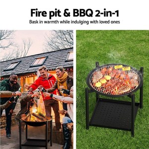 Patio Backyard 21.5 in Portable Round Steel Firepit Black <b>Wood</b> Burning <b>Fire</b> Pit with Rack - Product Image 4