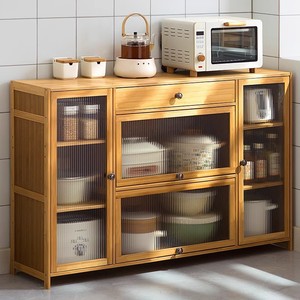 Bamboo <b>sideboard</b>, kitchen cabinet, <b>storage</b> cabinet, home food preparation cabinet, solid wood style living room tea cabinet - Product Image 1
