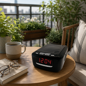 Radio-réveil numérique FM de bureau/table avec haut-parleur intégré, LED rouge de haute qualité 0,9 pouces, double alarme, lecteur CD à chargement par le haut, port de charge USB - Product Image 2