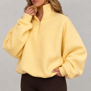 Custom High Quality Fleece Print Cotton Oversized <b>Quarter</b> Half <b>Zip</b> Stand Collar Blank Pullover Sweatshirt - Product Image 3