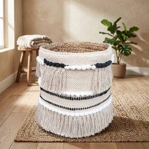 Cesta de Almacenamiento de Algodón Estilo Marroquí Ecológica, Negra, Blanca, Colorida, Plegable, Flexible, para Uso Doméstico, Artículos para Bebés - Product Image 3