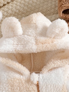 Abbigliamento per Bambine Autunno-Inverno, Graziosa <span class=keywords><strong>Tuta</strong></span> con Cappuccio e Orecchie Tridimensionali, Tinta Unita, 100% Poliestere Morbido - Product Image 4