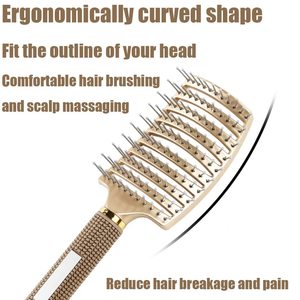 Brosse à cheveux démêlante incurvée ventilée avec logo personnalisé, brosse à cheveux pour massage du cuir chevelu, poils en nylon multicolores - Product Image 3