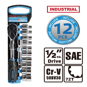 For 12-Piece 1/4'' 3/8'' 1/2'' <strong>Ratchet</strong> 72-Teeth Socket <strong>Wrench</strong> Set with 1pc Extension Bar &amp; 10pc SAE Sockets-DIY OEM - Product Image 5