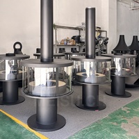 Cheminée suspendue commerciale MEISU.CH personnalisable, circulaire, à foyer en verre, autoportante, en métal, à bois, à ventilation directe, pour hôtel