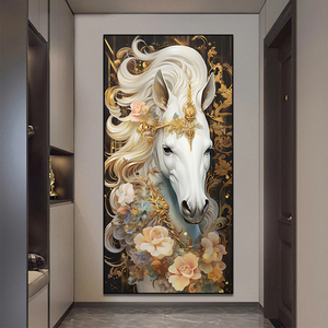 Caballo blanco de lujo ligero moderno, arte de pared de salón, decoración del hogar, pintura de caballo <span class=keywords><strong>para</strong></span> el éxito, cuadro colgante de oficina - Product Image 4