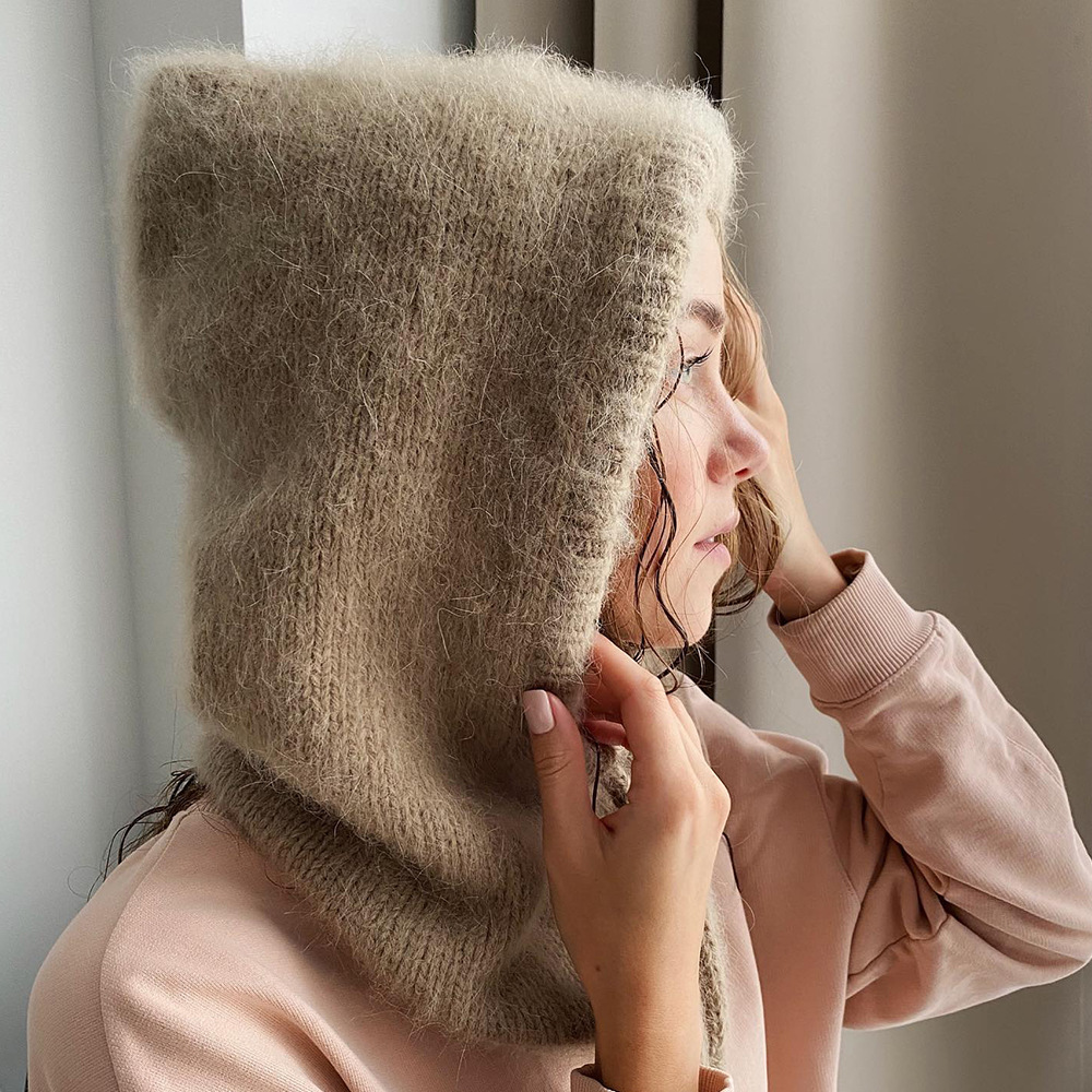 Künstliche Nerzhaar Sturmhaube Winter hals Schal Hut Zwei in einer gestrickten Mütze Frauen warme Pullover Mütze und Schal mit Kordel zug