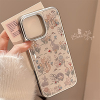 Coque de protection Ins Design avec motifs de fleurs et de lapins pour iPhone 16 17 Pro Max, coques de téléphone iPhone 14 avec protection contre les chutes, coque de dessin animé pour iPhone 13 15 12