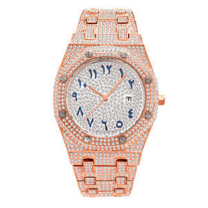 Montre artisanale personnalisée en quartz avec affichage de la date et diamants, montre de luxe entièrement sertie de diamants, montre-bracelet décontractée pour hommes et femmes - Product Image 4
