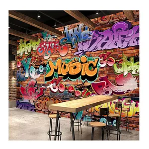 جدارية مخصصة من KOMNNI جدارية ثلاثية الأبعاد فن منقوش ورق حائط للطوب وبار مقهى وجدار مطعم