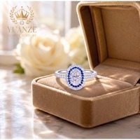 Bague de fiançailles en argent 925 plaqué or 18 carats avec moissanite taille ovale, double halo, saphir et diamants pavés, pour femme, luxe, mariage, OEM