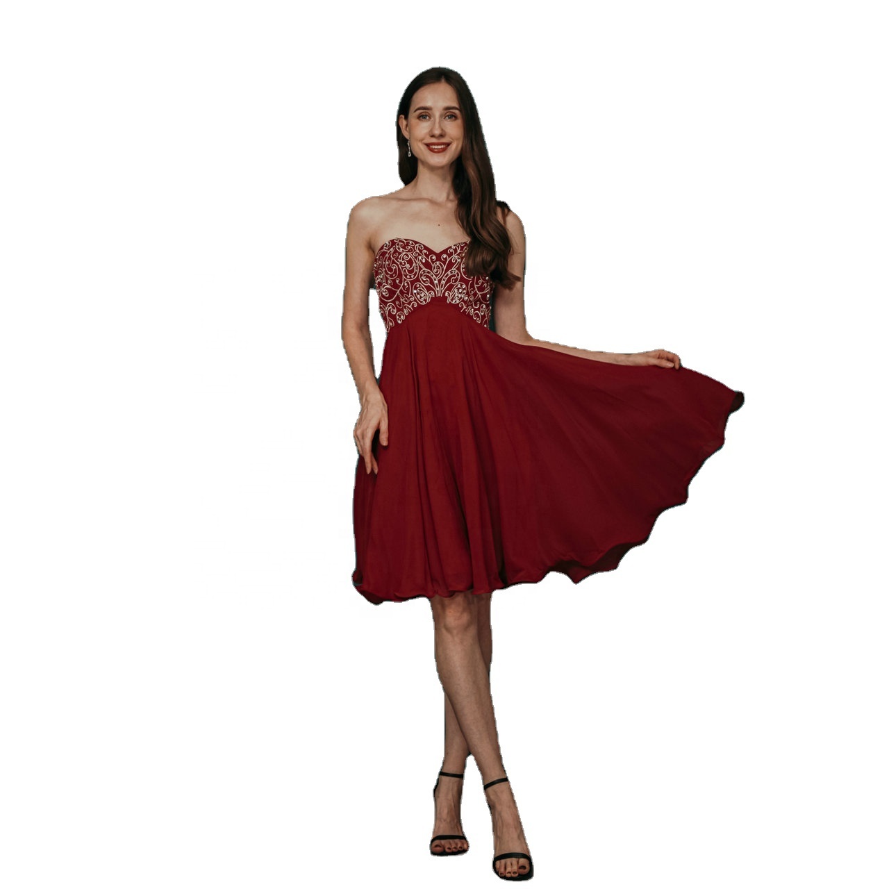 ASA291045 Sweetheart Neckline Beaded Lace Ruffles Short Evening Dress Sleeveless Party Gowns