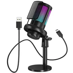 Micrófono de Condensador con Cable, Micrófono USB para PC, Transmisión en Vivo, Videojuegos, YouTube, Canto, Grabación, <span class=keywords><strong>PS4</strong></span>, RGB - Product Image 1
