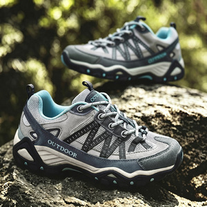 Men Outdoor Hiking Shoes Breathable Mesh Non Slip Low Top Front Laces Flat <b>Heel</b> for Mountaineering Camping - Product Image 1