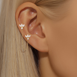 Pendientes de aro de 18k, nuevo estilo, con borlas largas, geométricos, de circonita, con forma de ojo de caballo, mini pendientes para niñas - Product Image 6