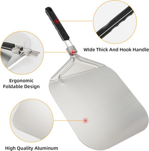 Pala para Pizza de Aluminio con Mango de PP, Espátula Metálica para Pizza de 12x14 Pulgadas, Plegable, Antideslizante, Apta para Horno, Accesorios para Horno de Pizza, Familiar - Product Image 3