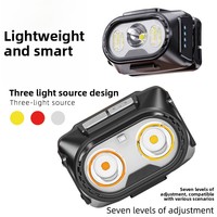 Lampe frontale rechargeable à triple lumière rouge, jaune et blanche, avec capteur de geste, XPG ultra-lumineuse, faisceau de 200 m, compacte, pour la pêche en plein air