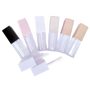 Luxury 5ml Gold Lip <b>Gloss</b> Tube Silver Square Lip <b>Gloss</b> Bottle Transparent Frosted Empty Lip <b>Gloss</b> Container with Thin Brush - Product Image 1