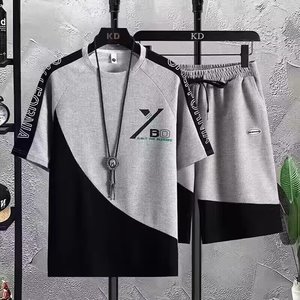 Ensemble de survêtement décontracté en tricot gaufré pour adolescents, tendance estivale, couleur contrastée, manches courtes, short, tenue élégante et tendance - Product Image 2