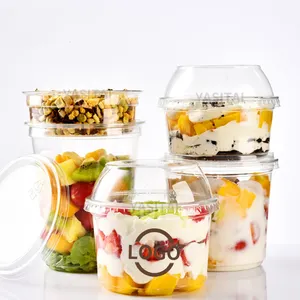 Fresh sliced fruit take away clear yogurt cake plastic packaging box freezer safe disposable ice cream bowls pet