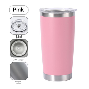 Vasos de acero inoxidable de 20 oz con tapa, taza aislada al vacío de doble pared, taza recubierta de polvo de 20 oz <span class=keywords><strong>para</strong></span> bebidas frías y calientes - Product Image 1