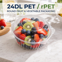 Conteneur rond en PET RPET 24DL, 175 mm, 500 g, couvercle à charnière transparent, boîte d'emballage pour fruits frais, légumes, salades, vente en gros, sur mesure