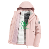 Veste chaude d'automne et d'hiver en coton rembourré avec doublure intérieure en duvet, coupe-vent trois-en-un, fermeture éclair, logo frontal