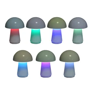 现代便携式触摸控制可调光可充电蘑菇发光二极管台灯室内RGB灯书桌带卧室电池