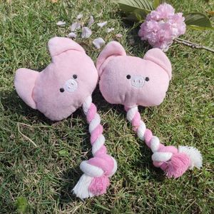 ของเล่นเชือกกัดรูปช้างและหมูสำหรับสุนัข สีฟ้าและชมพู พร้อมหูจับเชือก ของเล่นสำหรับสัตว์เลี้ยงช่วยบรรเทาอาการปวดฟันและคลายเครียด - Product Image 2