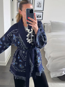 T3323 <span class=keywords><strong>Pull</strong></span> cardigan long décontracté et ajusté pour <span class=keywords><strong>femme</strong></span>, style européen et américain, nouveau, <span class=keywords><strong>oversize</strong></span>, à franges - Product Image 3