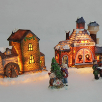 Set rumah desa Natal kota Resin, 9 buah lampu LED