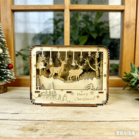 Kit de lampe en bois 3D pop-up, écologique, artisanal, boîte rectangulaire, décoration de table, décoration de la maison, artisanat animal/fleur de Noël
