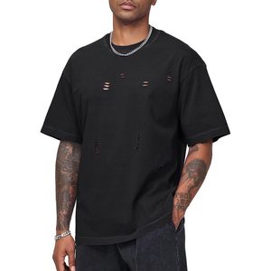 T-shirt en coton surdimensionné pour homme, manches courtes, col rond, jersey uni, vêtements décontractés d'été - Product Image 1