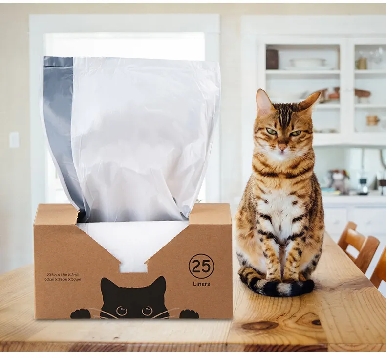 Heavy Duty Drawstring Clear Disposable Plastic Cat Litter pouch Tear Resistant Durable Unscented Cat Litter Pan Liner Bags