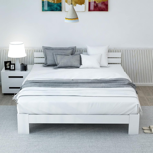 Modern duurzaam massief houten tweepersoonsbed met lattenbodem en hoofdbord voor volwassenen, kinderen en tieners - Wit - Product Image 4