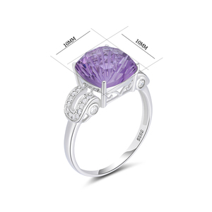 YBO 10MM Cushion <strong>Millennium</strong> Cut Natural Amethyst Gemstone 925 Sterling Silver Fine Jewelry Finger <strong>Rings</strong> for Wedding or Party - Product Image 6