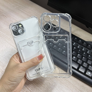 เคสโทรศัพท์ใสแบบมีช่องใส่บัตร ป้องกันรอบด้าน สำหรับ iPhone 17 16 15 14 13 12 Pro Max XS XR Mini รับทำโลโก้ตามสั่ง ขายส่ง - Product Image 1