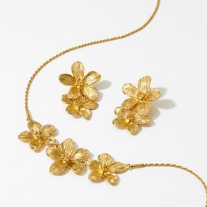 สร้อยคอสแตนเลสสตีลสไตล์เกาหลีสุดหรู พร้อมจี้รูปดอกกล้วยไม้ทองคำแท้ 14K สำหรับผู้หญิงและเด็กผู้หญิง - Product Image 1